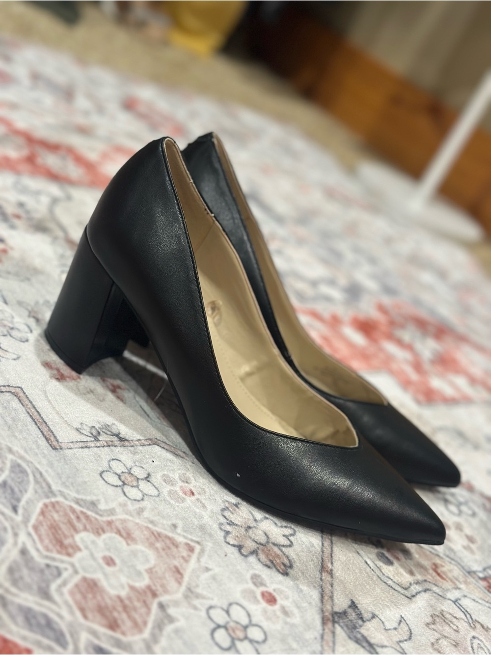 Marc Fisher Black Pointed Block Heel Pumps